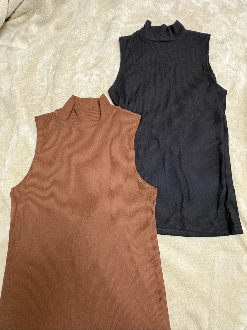 No Boundaries Ribbed Mock Neck Tank Top - Black and Brown